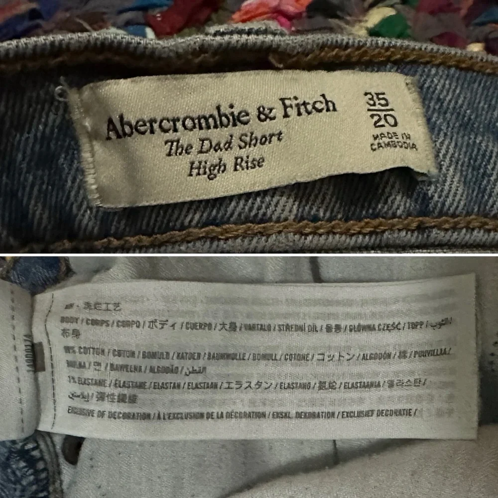 Abercrombie & Fitch Blue Jean The Dad Short High Rise Womens Plus Size 20 Frayed